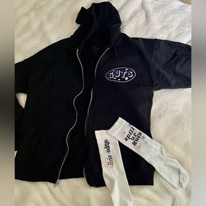 GUTS Black Zip-Up Hoodie with White Graphic Socks